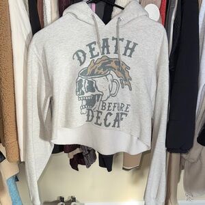 Gray Graphic Cropped Hoodie